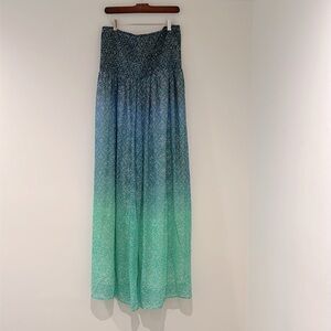Long strapless multi color maxi dress